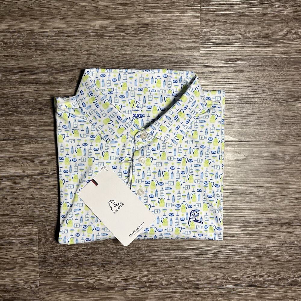 Men's Patterned Short-Sleeve Rhoback - White with Blue & Lime Cocktail Print - Picture 13 of 13